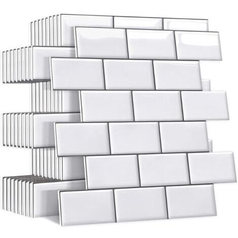 Plus épais Credence Adhesive pour Cuisine Salle de Bain, Faux Carrelage Adhesif Mural Blanc Credence Cuisine Adhesive, ImperméAble Metro 3d Dalle PVC Adhesive Murale, 10 Pièces-Couleurs différentes (1/5)