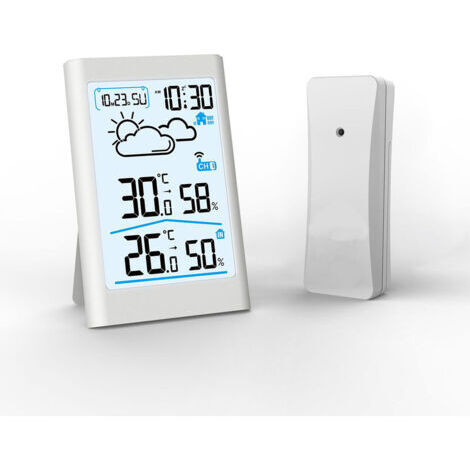 Compteur de température et d'humidité intérieure et extérieure, station météo sans fil, grand écran LCD, prévisions météorologiques, réveil électronique (1/4)