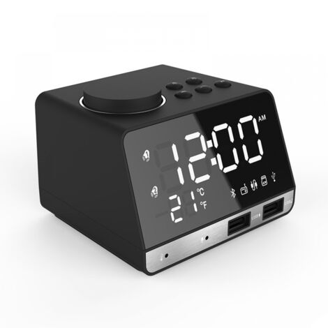 LED double réveil miroir horloge Radio enceinte pour salle de bain basse sans fil bluetooth + port USB + FM (1/4)