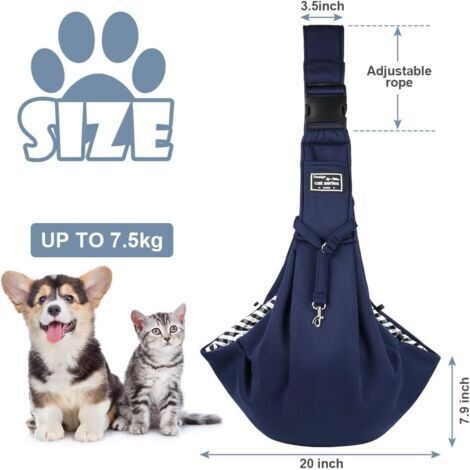 Sac bandoulière ajustable et mains libres pour petits chiens/chats, pour chiens/chats de taille moyenne jusqu'à 7,5 kg, pour les activités de plein air, les voyages et le métro (Bleu) (1/4)