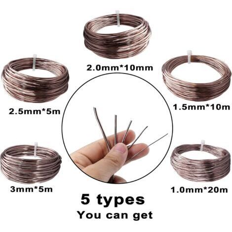 Fil de bonsaï en aluminium de 2 mm, fil de fer flexible, kit de loisirs créatifs pour bonsaï, 5 tailles de fil de bonsaï en aluminium anodisé - 1,0 mm, 1,5 mm, 2,0 mm, 2,5 mm, 3,0 mm (50 mètres au tot