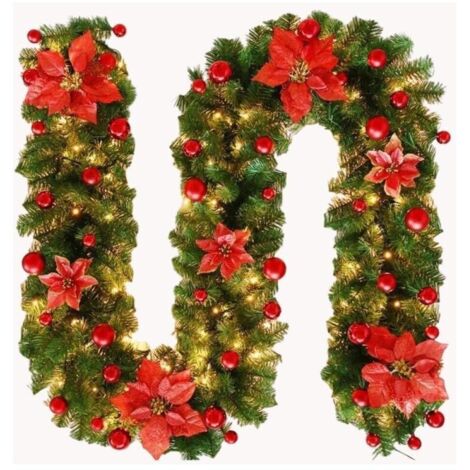 Cyslmuk – Guirlande de Noël artificielle 2,7 m – Lumières LED chaudes – Décoration intérieure et extérieure – PVC flexible et portable (1/5)