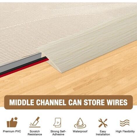 Bande de seuil auto-adhésive, seuil de porte en PVC, bande de transition pour parquet stratifié, transitions de moquette (aspect bois beige, 15 mm × 1 m) (1/4)