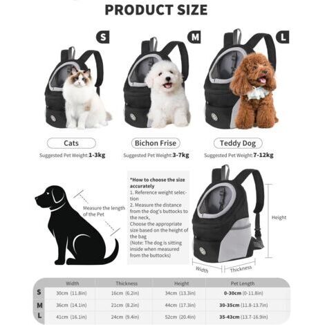 Sac à dos pour chien et chat – Respirant et ajustable – Fond imperméable – Bretelles rembourrées – Dimensions : 41 x 52 x 24 cm