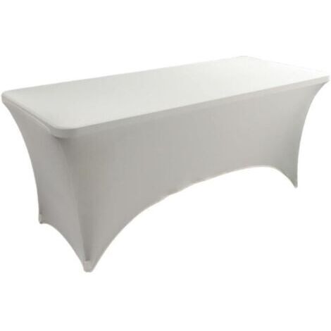 Nappe Rectangulaire en Élasthanne Extensible de Couleur Unie, Lavable et Infroissable, Couverture pour Table Pliante Mariage Cocktail Exposition (Blanc Ivoire,183x75x75cm) (1/5)