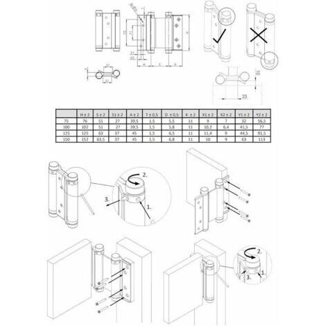 Riex NW20 Charnière double action, 75mm, Inox