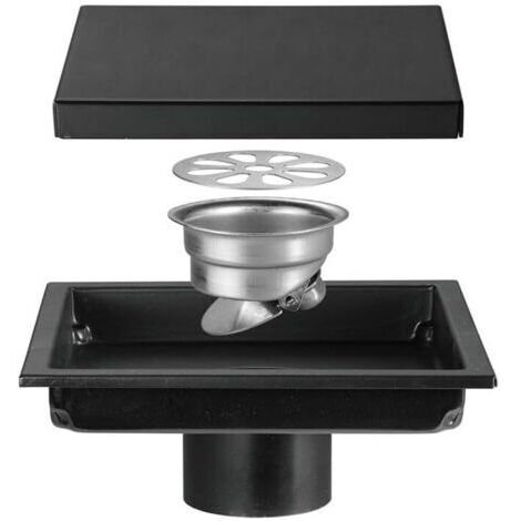 Siphon de Sol Invisible en Acier Inoxydable, 15 x 15 cm, Sortie latérale, pour Salle de Bain, Double Couleur brossée, Noir, 15 x 15 cm (1/5)