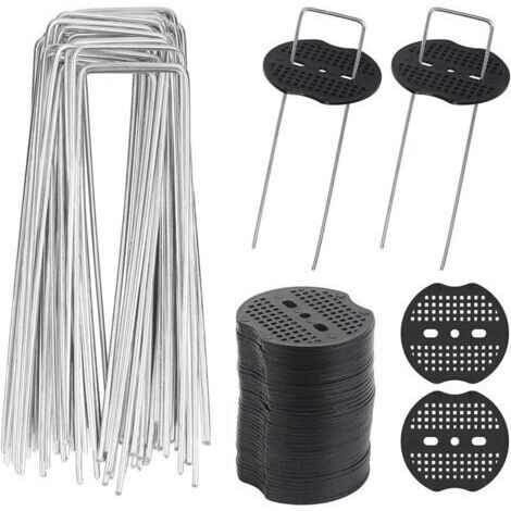 CHOYCLIT 40pcs Piquets de Jardin en U avec 40 Rondelles Piquet Fixation Toile Paillage Piquets en Métal pour Jardinage Fixer Bâche Anti Mauvaises Herbes (1/5)