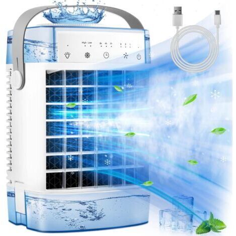 Climatiseur portable 5 en 1 avec vaporisateur, veilleuse colorée et minuterie - Blanc (1/5)