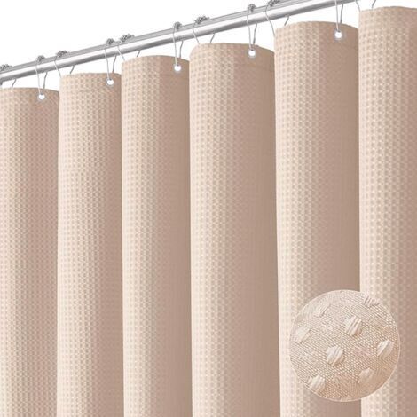 Rideau de douche gaufré avec anneaux métalliques, tissu polyester imperméable et résistant à la moisissure - 180 x 200 cm (rose)