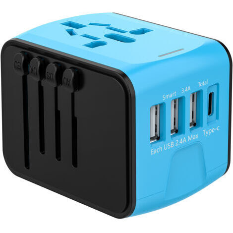 Adaptateur Voyage Tout-en-Un avec USB C+3USB A Adaptateur de Prise Universelle Dépoli France vers Anglaise, USA, Canada Italie (1/4)