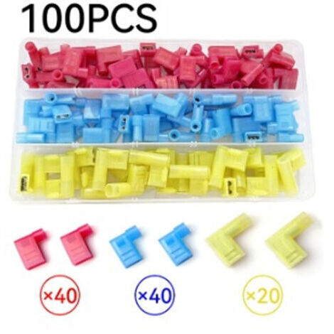 100PCS 90Degrés Nylon Entièrement Isolée Drapeau Terminal,Rapide Déconnecte Terminal Femelle,F Type Pousser Connecteur Electrique 12-10AWG/ 22-14AWG