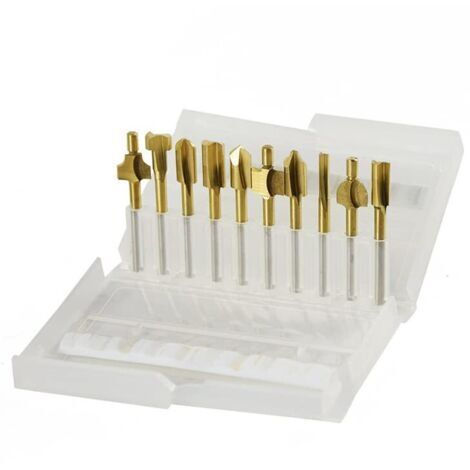 Lot de 10 fraises à défoncer professionnelles en acier rapide pour le travail du bois ABS, acrylique, PVC, tige de 3 mm (1/5)