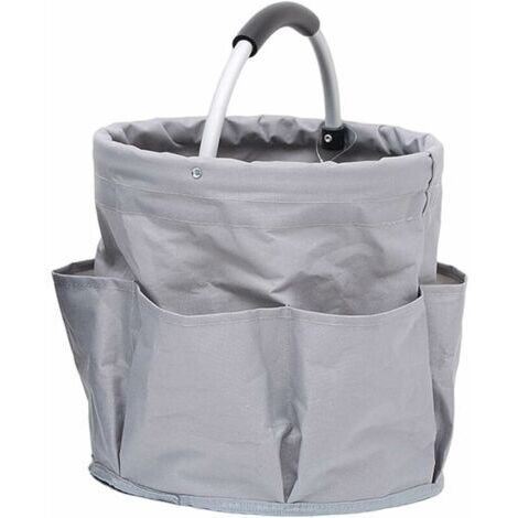 CHOYCLIT Panier rangement produit d'entretien, 6 rangements, pliable avec poignée de transport, Polyester, ø28x28cm, Gris Foncé Panier (1/5)