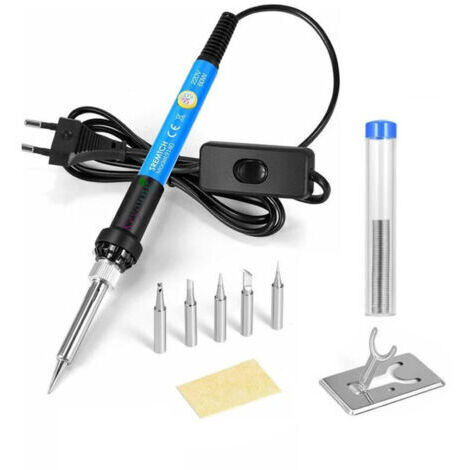 Choyclit – Fer à souder électrique 60W – Température réglable 200-450℃ – 9 en 1 avec 5 pointes, support et fil à souder – Poignée antidérapante