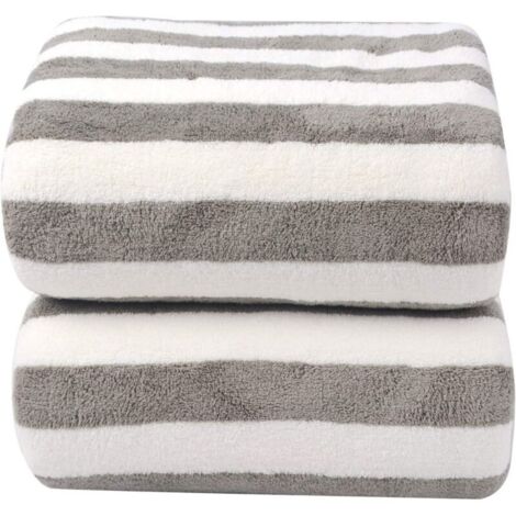 Serviette de bain microfibre grande taille (70x140 cm), ultra douce, absorbante, lot de 2 grises