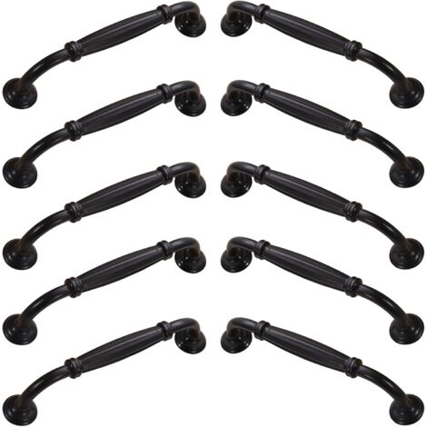 Lot de 10 poignées de porte de placard en alliage d'aluminium avec vis pour cuisine, chambre à coucher et meubles (noir, 128 mm) (1/5)
