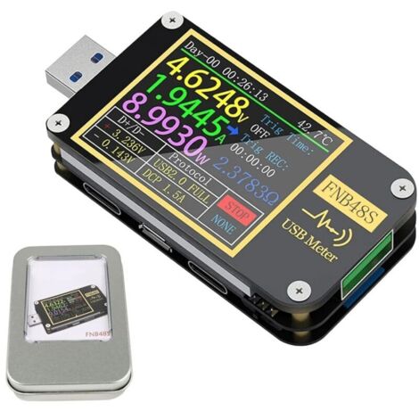 Testeur de tension USB FNB48 PD - Voltmètre USB 3.0 - Testeur de tension et de courant CC 4-24 V 6,5 A - Multimètre USB C - PPS - Chargement rapide (1/4)