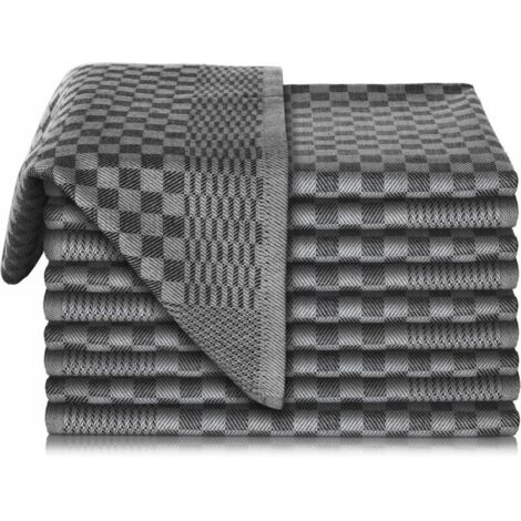 Lot de 10 torchons de vaisselle de qualité supérieure - 100 % coton super absorbant 70 x 45 cm - Noir (1/4)