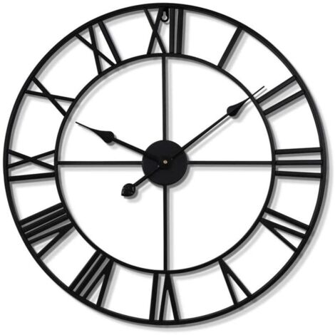 Grande horloge murale ronde vintage silencieuse à piles, chiffres romains noirs pour salon chambre