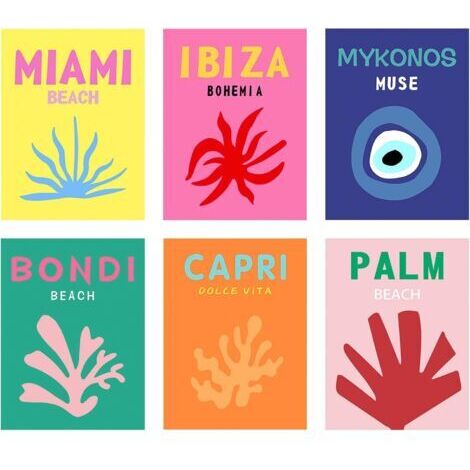 CCYKXA Lot de 6 impressions d'art sur toile - Affiche d'exposition sur le mur, art minimaliste coloré pour décoration, esthétiques, impressions de voyage (sans cadre, 20x25cm) (1/5)