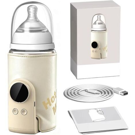 Chauffe Biberon Nomade, Chauffe Biberon Portable Sans Fil avec Écran LCD et Contrôle Intelligent, 8000 mAh, 6 Niveaux de Température Réglable pour Lait et Aliments Bébé en Voyage Voiture