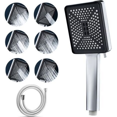 CCYKXA Pommeau de Douche Massant avec 6 Modes de Pulvérisation, Douchette Douche avec 1.5M Tuyau, Grande Douche à économie d'eau à Haute Pression,Pommeau Douche Economiseur d'eau Chrome (Argent) (1/5)