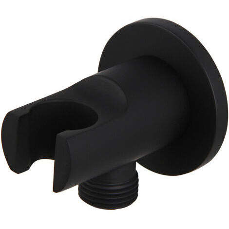 CCYKXA Arc de raccordement mural avec support de douche - Noir mat - Raccord de tuyau en laiton avec support mural pour pommeau de douche G 1/2" (1/5)
