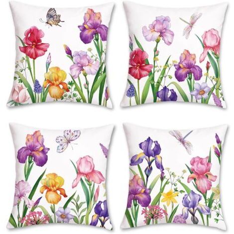 CCYKXAA 4 Pièces Housse de Coussin Fleur de Jardin 45 x 45 cm Polyester Lin Décoratif Taie d'oreiller pour Canapé Salon Chambre Chaise Maison Décoration (1/5)