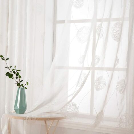Rideau Voilage Blanc-Rideaux Salon Moderne, Tulle Rideau Transparent à Oeillets, Décoration Interieur Voilage Fenetre Chambre, Lot de 2 Rideaux Voile,140x225cm