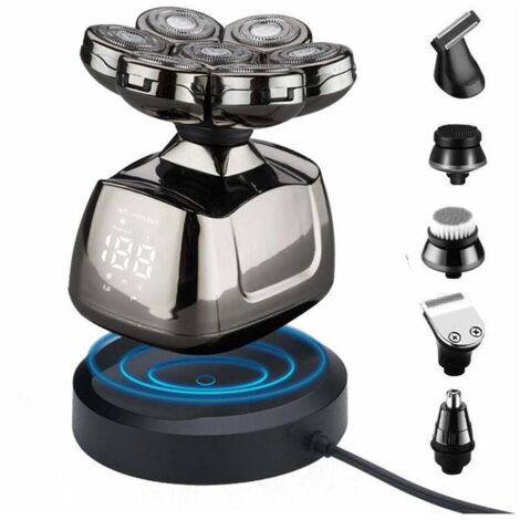 Ahlsen Rasoir Electriques Hommes, 6 in 1 Rasoirs à Têtes Rotatives 7D Tondeuse à Barbe rasoir rechargeable sans fil rasage