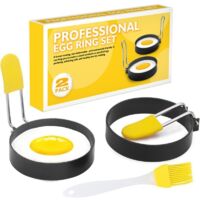 Egg Ring, 2 x Non-Stick Egg Rings, Stainless Steel Egg Rings, with Brush and Silicone Lid for Cooking Fried Egg/Pancakes/Omelettes and More