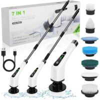 Electrique Nettoyage Rotative, Brosse de Nettoyage Electrique, sans Fil avec 7 Têtes Brosse, Remplaçables Poignée d'extension Réglable, pour Salle Bain Cuisine Electric Spin Scrubber