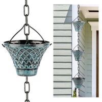 Rainchain pour Les Gouttières,Collecteur d'eau De Pluie en Métal Réglable en Plein Air avec 12 Tasses en Entonnoir, pour Les Avant-toits Et Le Remplacement De Décline,bleu(8,5 Pieds)