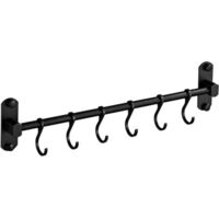 Soldes Rails de cuisine avec 8 crochets coulissants, support mural pour ustensiles de cuisine, crochets pour casseroles et poêles, ensemble de supports d'organisation et de stockage, noir, 50 cm