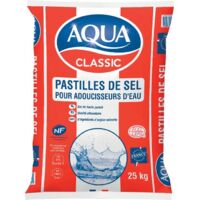 Pastilles de sel pour adoucisseur d'eau 25 kg – Pureté 99,9 % NaCl – Dissolution homogène sans résidu – Compatible tous adoucisseurs