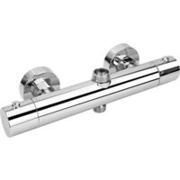 Mitigeur de Douche, Mitigeur Thermostatique Douche Avec 2 Sortie, Sortie Supérieure 3/4" BSP(26.4mm) et Sortie Inférieure 1/2" BSP(21mm), Forme Ronde, Finition Chromée