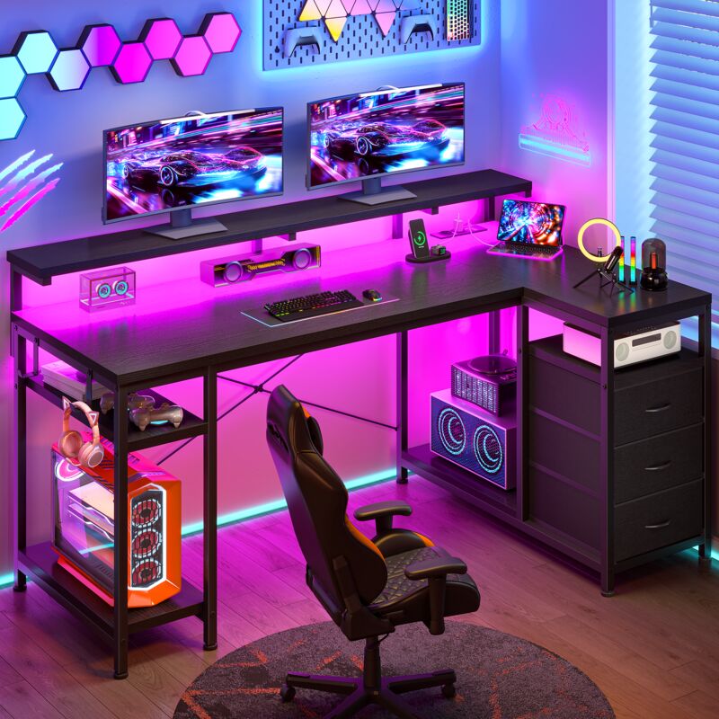 Bureau D'Ordinateur, Table De Bureau Avec Tiroirs Bureau Informatique Avec Support D'Écran Pour Bureau D'Ordinateur, Table De Bureau Avec Tiroirs Bureau Informatique Avec Support D'Écran Pour