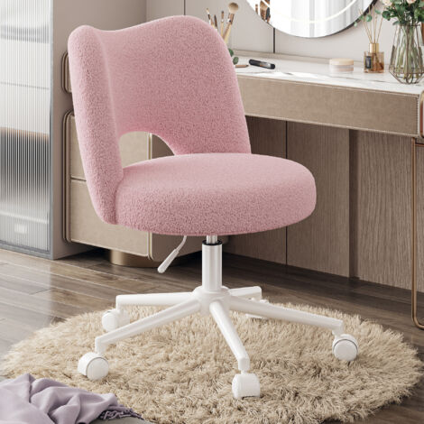 Klyvvo Chaise de Bureau en Roues-capacité charge 150 kg-Chaise de Maquillage en Peluche Respirante-Chaise de Bureau Réglable en Hauteur-Chaise Pivotante pour Chambre Salon en Cadeau pour la Famille-Ro