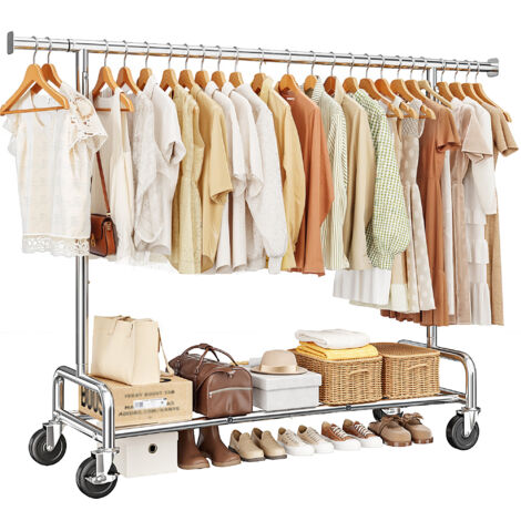 Klyvvo Portant Vetement Solide à Roulettes-Capacité de Charge 140kg-Penderie Extensible pour Charge Lourde-Portant Vêtements Convient pour Manteaux-Vestes d'hiver-Robes-Chemises-Tee-shirts et Pulls