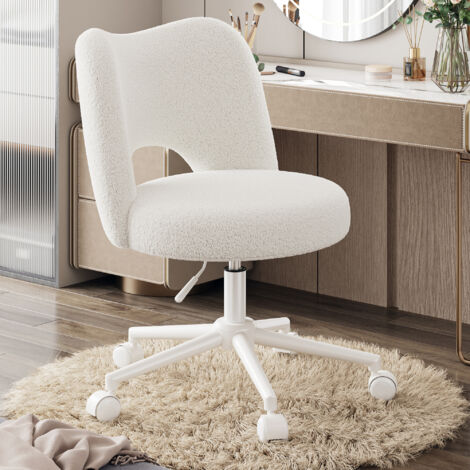 Klyvvo Chaise de Bureau en Roues-capacité charge 150 kg-Chaise de Maquillage en Peluche Respirante-Chaise de Bureau Réglable en Hauteur-Chaise Pivotante pour Chambre-Salon-en Cadeau pour la Famille-15