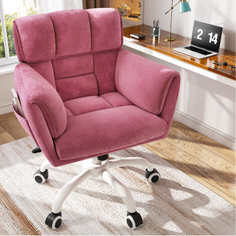 Klyvvo Chaise de Bureau en Roues-capacité charge 150 kg-Chaise avec Tissu Velours-Chaise de Bureau Inclinable & Réglable en Hauteur-Chaise Pivotante pour Chambre-Salon-en Cadeau pour la Famille - Rose