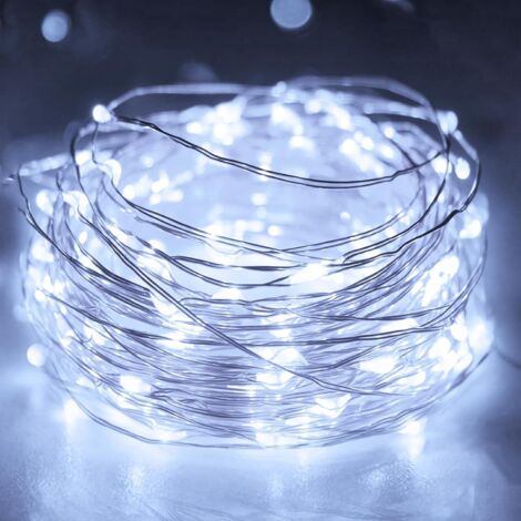 Set mit 1 kleiner, batteriebetriebener Lichterkette mit Timer, 3 m lang, 30 LEDs aus Kupferdraht, batteriebetrieben (AA-Batterien) für Partys, Weihnachten, Halloween, Hochzeiten, Dekoration, Kaltweiß