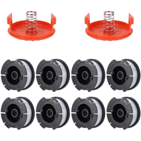 8er-Packung Trimmerfadenspulen, kompatibel mit Black & Decker Trimmern, A6481 A6485, 1,65 mm und 9,144 m Länge (8 Trimmerfäden, 2 Schutzkappen, 2 Federn)