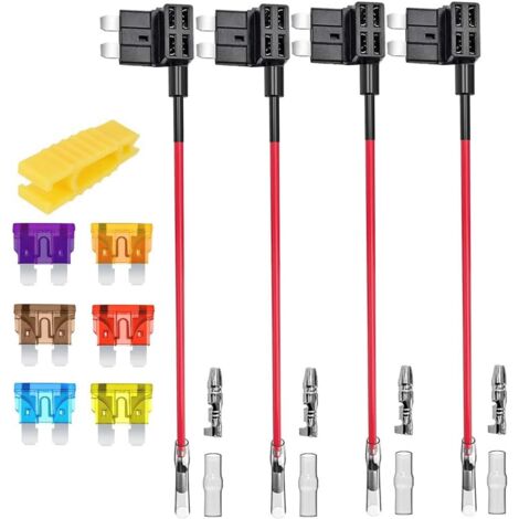 4 Stück 12V-24V 20A Standard ATC Add-A-Circuit Kfz-Sicherungshalter, ATC-Flachsicherungshalteradapter, mit 6 Flachsicherungen und 1 Sicherungsauszieher