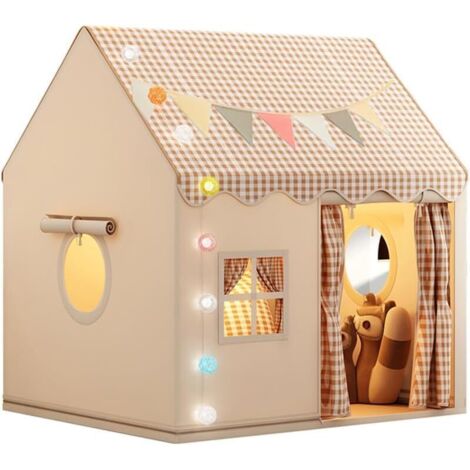 Indoor-Spielhaus für Kinder, Spielzelt, Prinzessinnenzelt mit Fenstern, gemütlicher Raum, Kinderzimmerdekoration, neutrale Farben