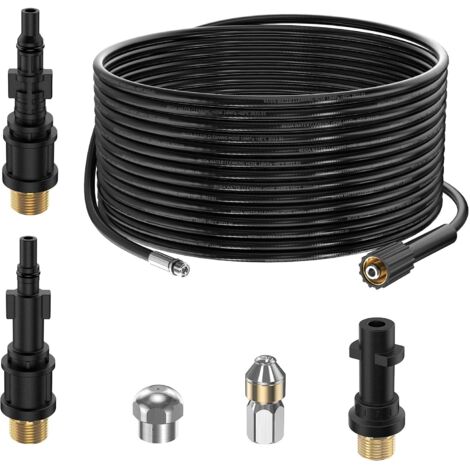 15 m Abflussreinigungsschlauch für Kärcher K2, K3, K4, K5, K6, K7 HD Hochdruckreiniger, 180 bar Profi-Abflussreinigungsset mit Düse, Rotationsdüse und Adaptern für Lavor, Parkside und Bosch (1/5)