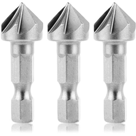 Set mit 3 Kegelbohrern (6,35 mm) mit 6,35-mm-Sechskantschaft, 6,35-mm-Entgratungslöchern und 90°-Körner, für Holz, Sperrholz und Kunststoff (1/5)