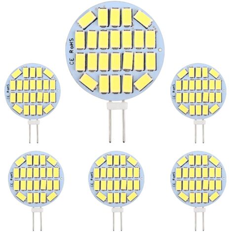 G4 12V 3W LED-Lampe, nicht dimmbar, 24 x 5730 SMD, 300 lm, Kaltweiß (6000 K), entspricht 30 W Halogenlampe, 30 mm runde G4-LED-Lampe für Dunstabzugshauben, Schrankbeleuchtung, Einbauleuchten, 6er-Pack