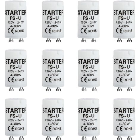 12-teiliges Neon-Starter-Set, 4–80 W, 220–240 V, Leuchtstoffröhren-Starter, hochwertiger Leuchtstoffröhren-Starter für Leuchtstoff- und LED-Beleuchtung, für den privaten und professionellen Einsatz